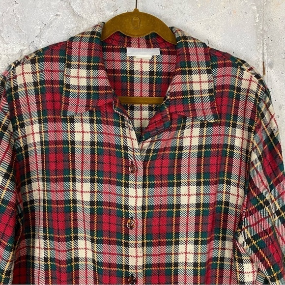 Vintage Christmas plaid red green distressed button up long sleeve shirt large - Picture 5 of 7